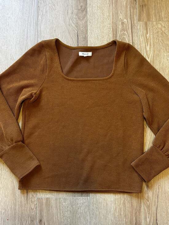 Madewell Sweaters - Madewell Ribbed Square-Neck Sweater in Brown